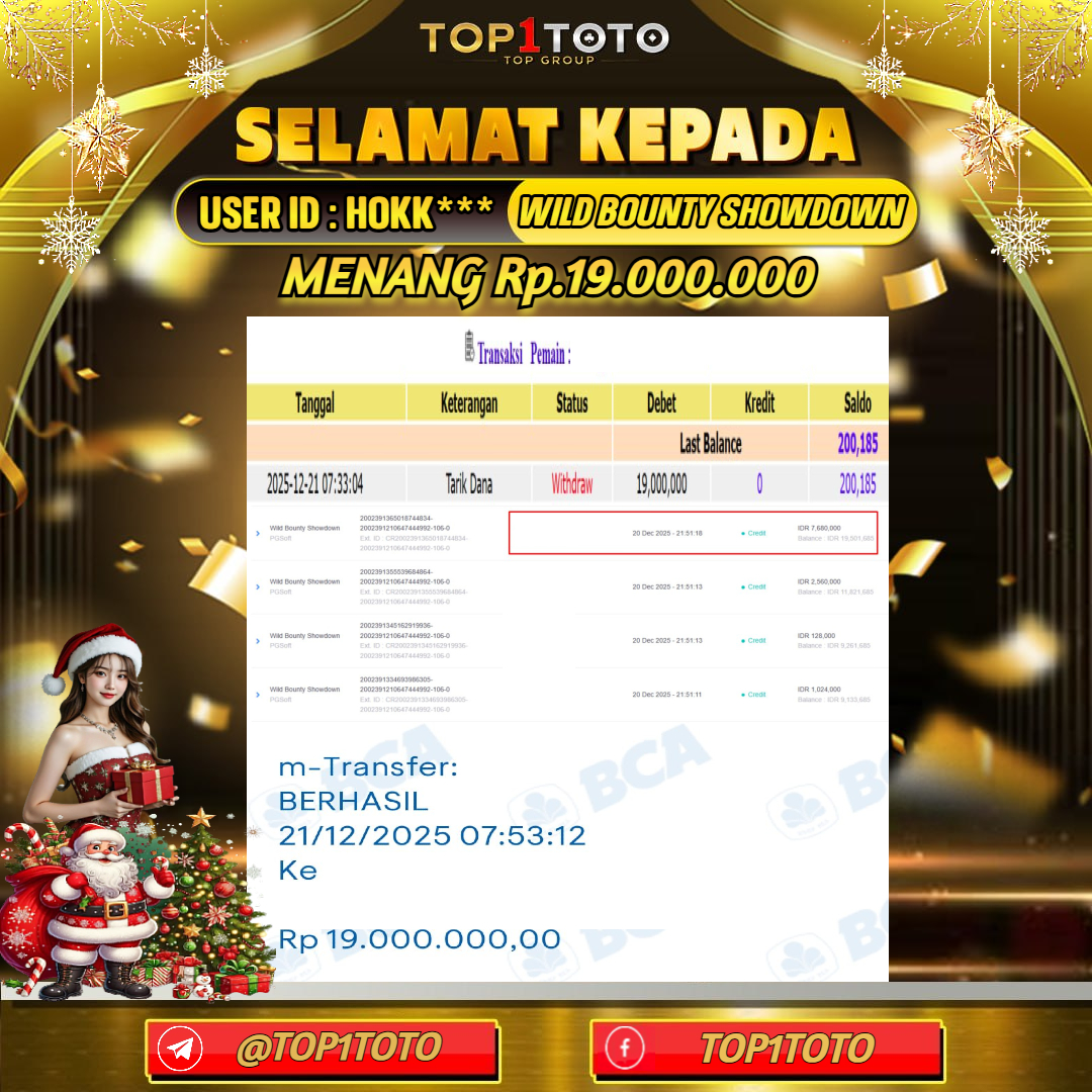 TOP1TOTO JACKPOT SLOT WILD BOUNTY SHOWDOWN Rp.19.000.000 - LUNAS USER ID : HOKK***