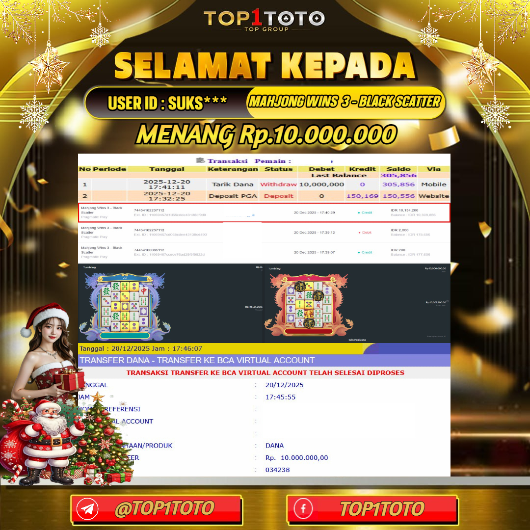 TOP1TOTO JACKPOT SLOT MAHJONG WINS 3 - BLACK SCATTER Rp.10.000.000- LUNAS USER ID : SUKS***